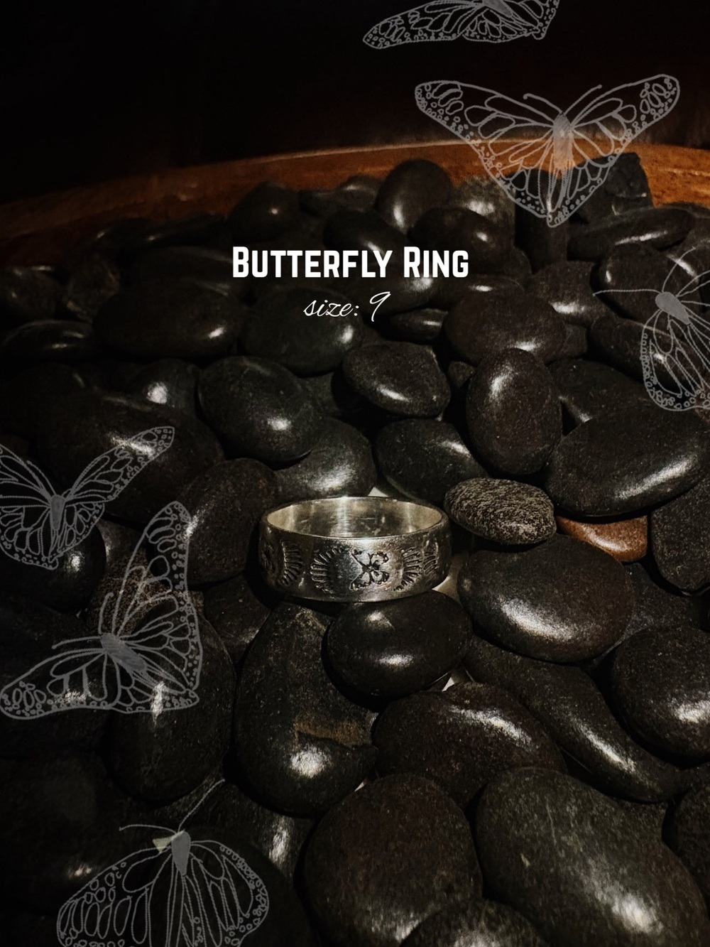 Butterfly Ring - Silver Tone Band (Size 9)